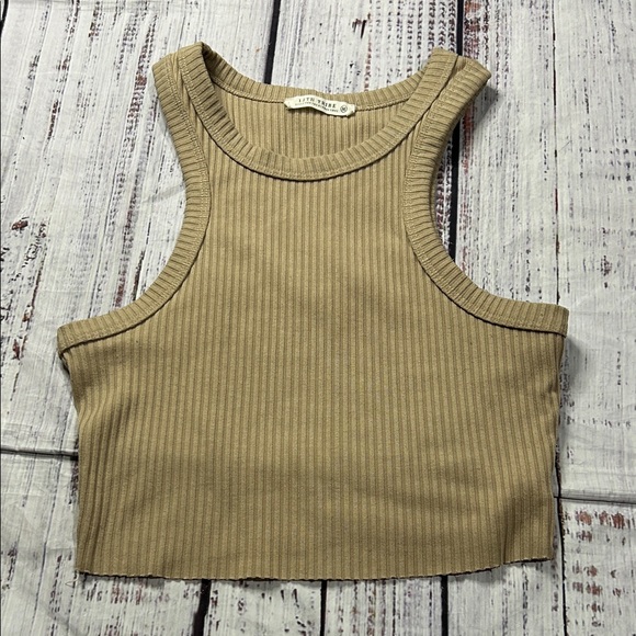 12th Tribe Tops - 12th Tribe Ribbed Cropped Tank Top in Khaki